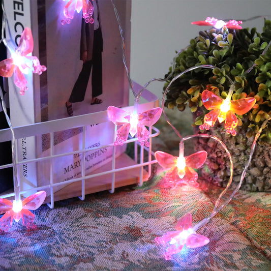 Vigdur 2 Pack Solar Butterfly String Lights Outdoor, 10 LED 2-Color (Purple & Pink) Butterfly Fairy Lights, IP44 Waterproof for Windows, Fences