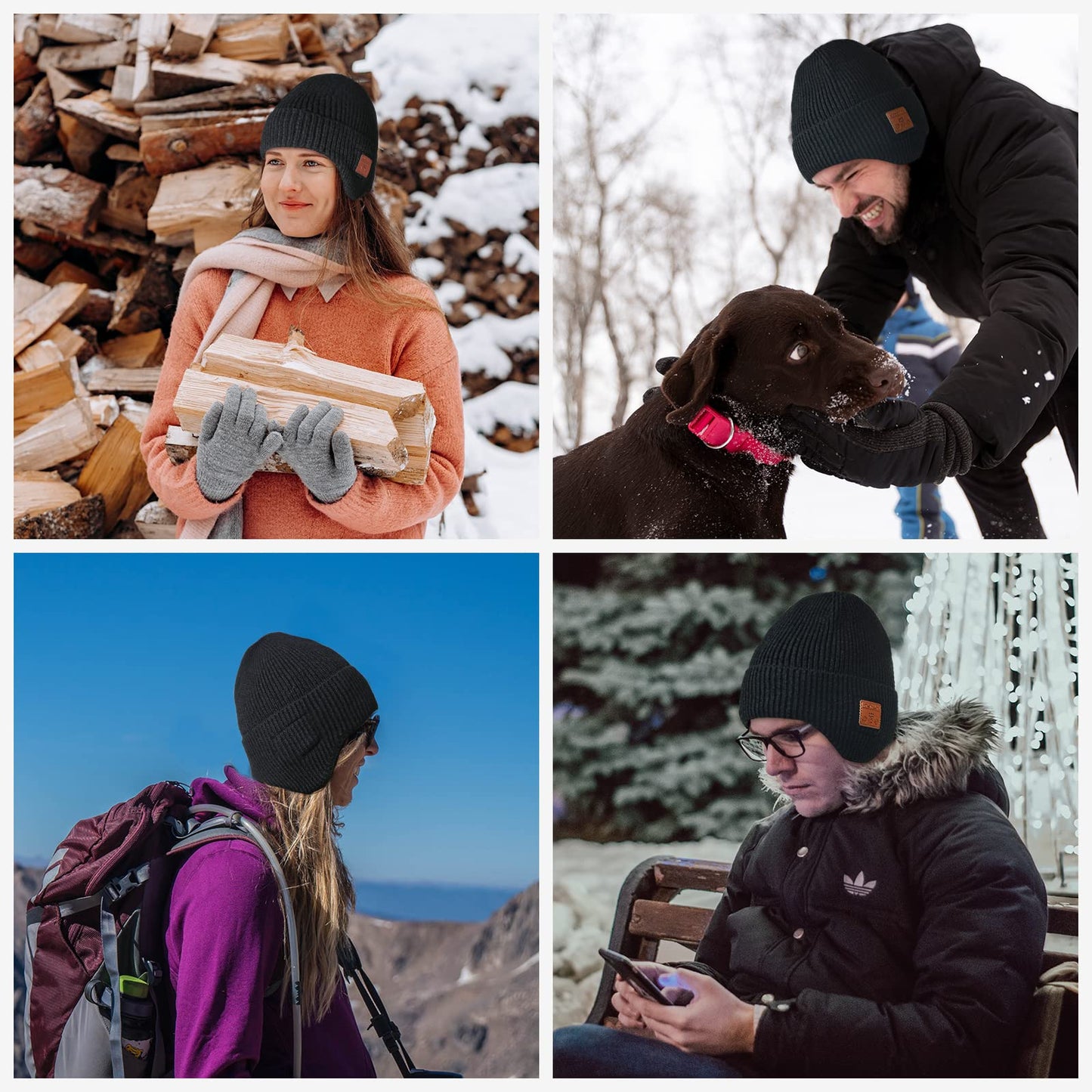 Bluetooth Beanie Hat with Headphones, Wireless Winter Hat Built in Microphone and Stereo Speakers (Black)
