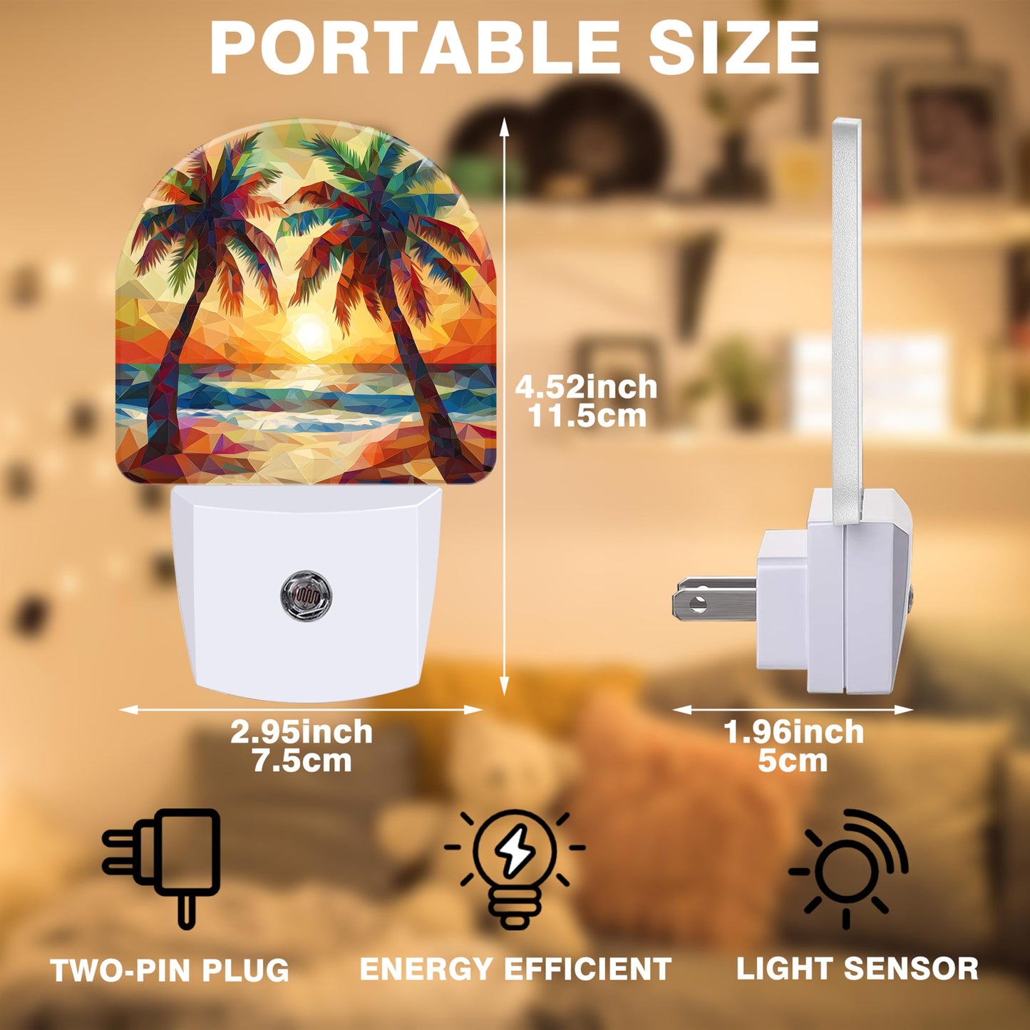 FOISIIAEA Night Lights Plug into Wall Beach Sunset with Palm Trees Night Light Dusk to Dawn Smart Sensor Decorative Round Led Lamp for Bedroom Kitchen