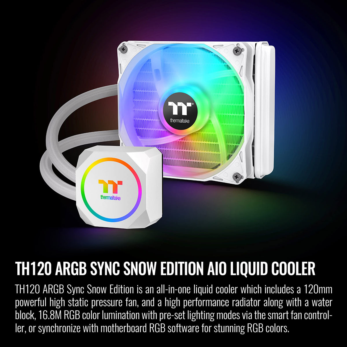 Thermaltake TH120 ARGB Motherboard Sync Snow Edition Intel LGA1700 Ready/AMD AM5 All-in-One Liquid Cooling System 120mm High Efficiency Radiator CPU