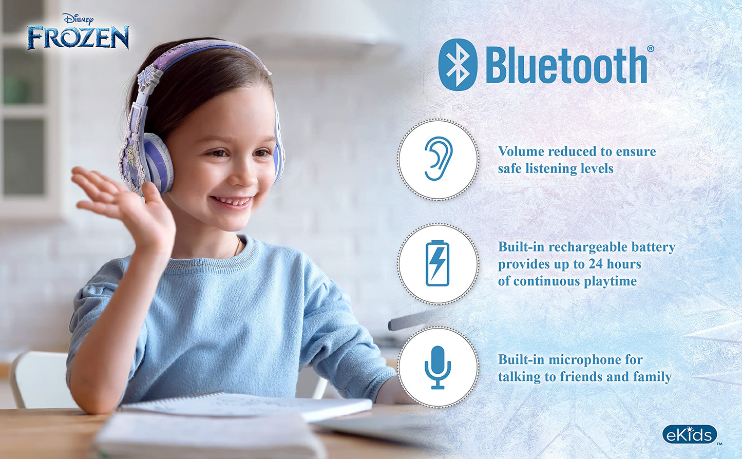 eKids Disney Frozen 2 Bluetooth Headphones with Microphone, Volume Reduced to Protect Hearing, Adjustable Wireless Headphones for School Home Travel…