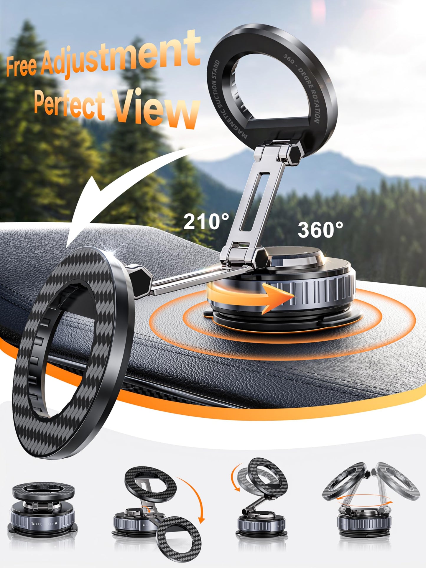 snanlen 2026 Upgraded Car Phone Holder for Magsafe [108LBS Strongest Suction] 360° Adjustable Vacuum Magnetic Phone Holders, Cell Phone car Mount