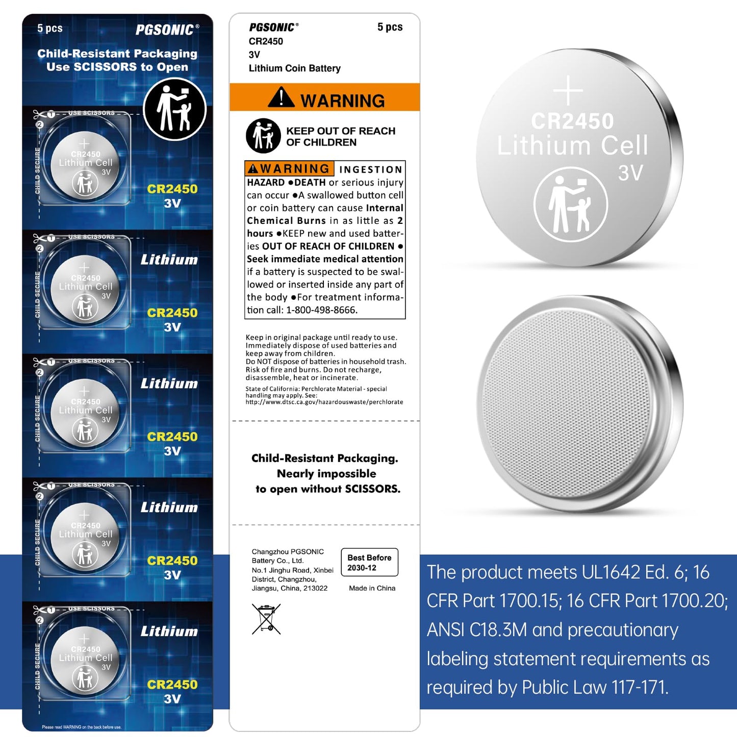 PGSONIC CR2450 3V Lithium Battery (5pcs)