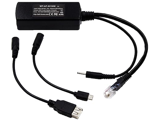 PoE Texas GAF-USB | 802.3af PoE Splitter Compatible with iPads and Tablets with 5 Volt 10 Watt Output - Includes USB-A and Micro-USB adapters