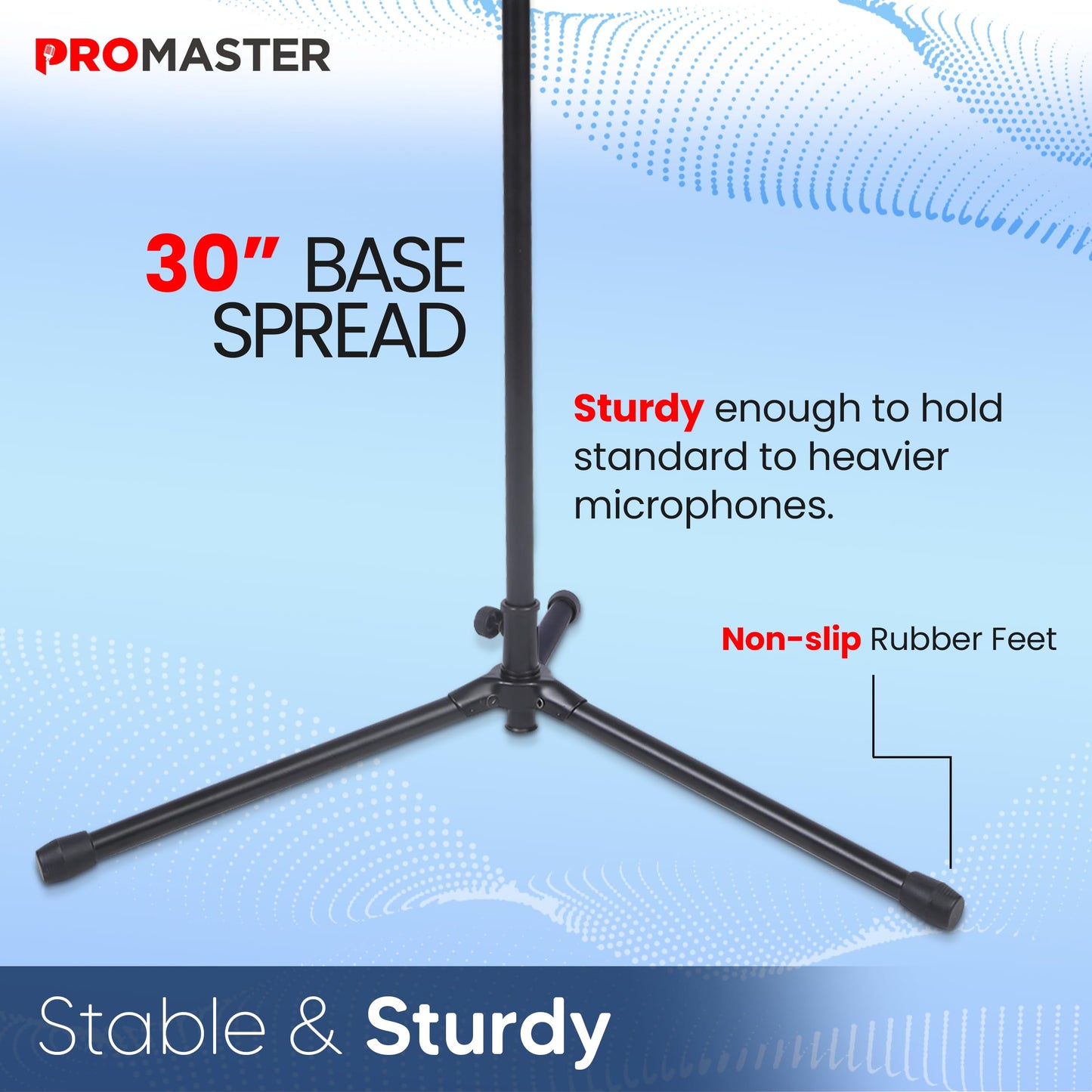 The Promaster Tripod Microphone Stand - Portable and Adjustable with Gooseneck Boom Arm, Lightweight Design for Performance and Studio Use - Black
