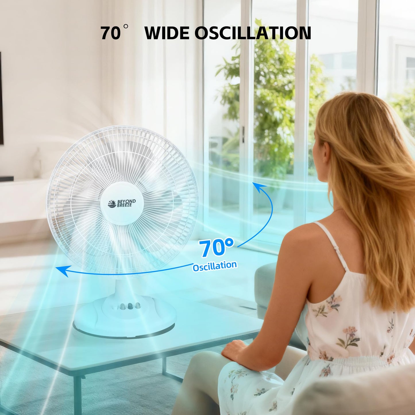 BEYOND BREEZE Oscillating Table Fan for Bedroom, 12-Inch & 3 Speeds, White