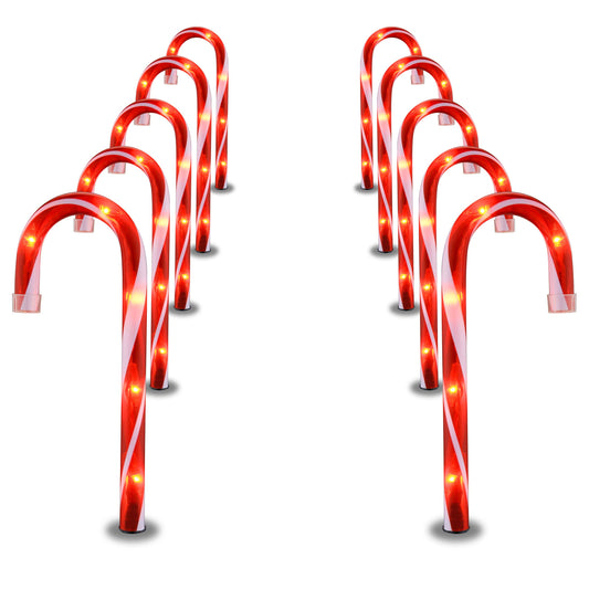 Candy Cane Lights - 10 Pack Candy Cane Pathway Lights, 10" Christmas Candy Cane Light Red, Outdoor Candy Cane Christmas Decor for Walkway, Driveway