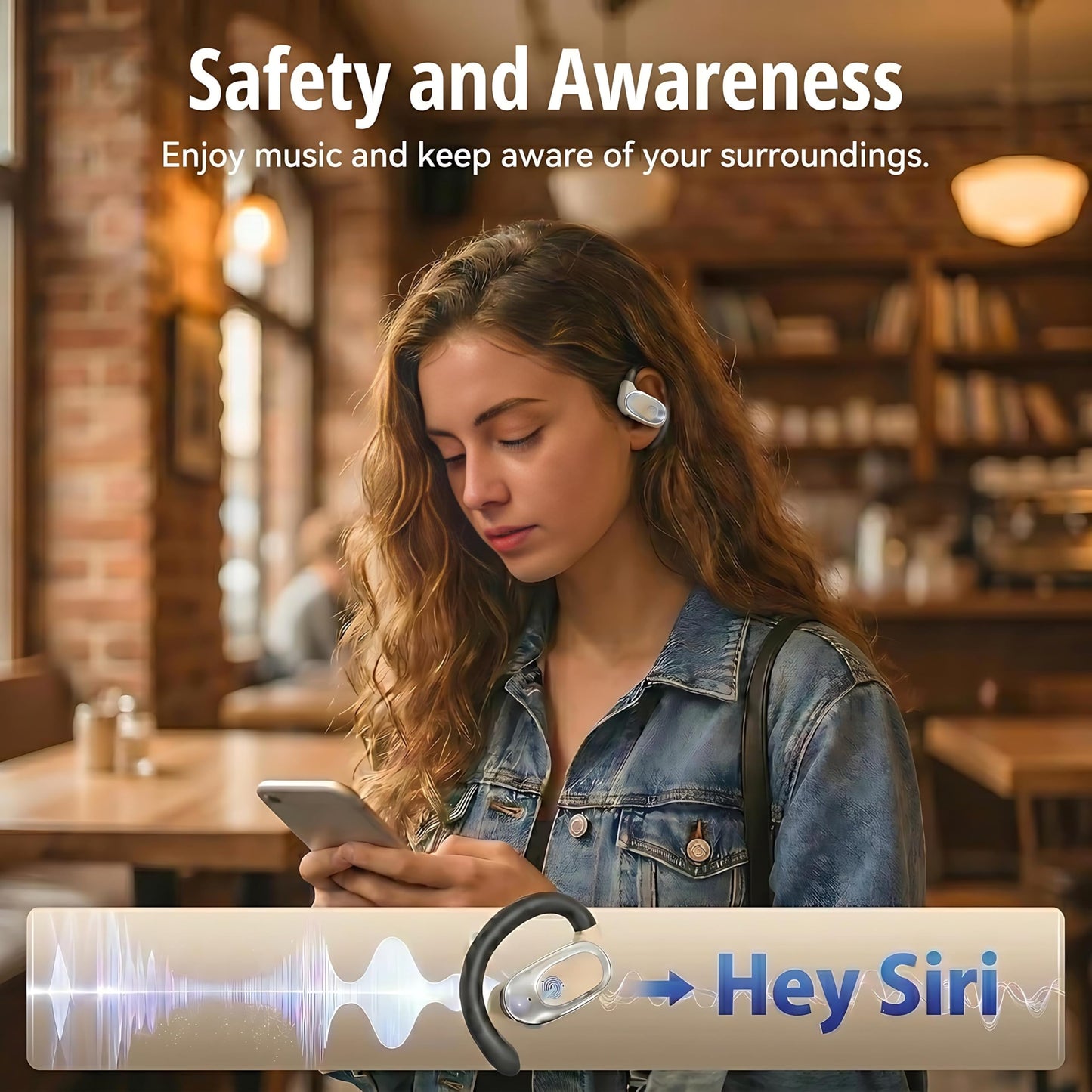 Open Ear Headphones Air Conduction Wireless Earbuds with Mic 42H Playtime Clear Call LED Digital Display Over Earphones Lightweight Waterproof Secure