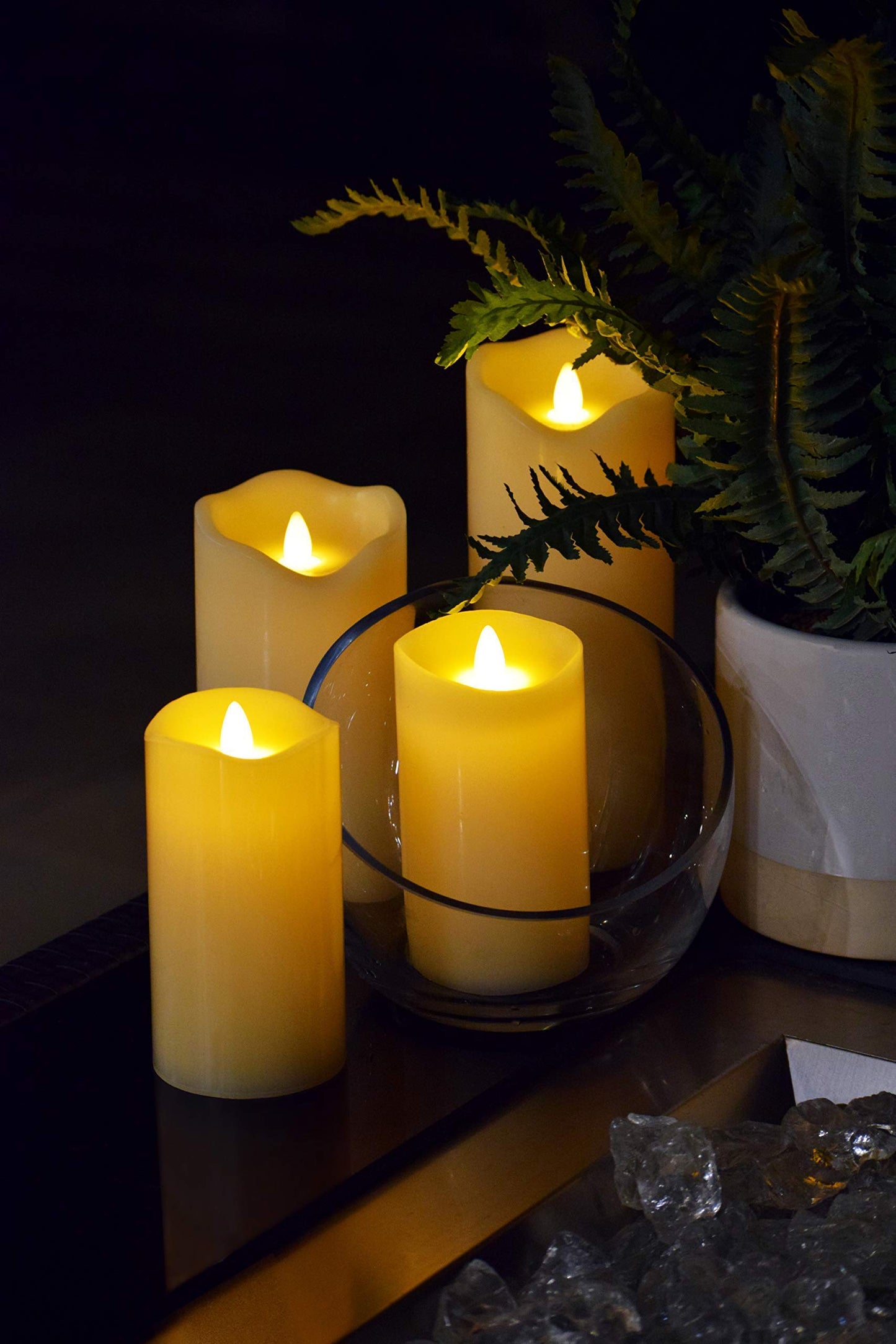 HoogaLife Flameless Candles Flickering Flame Effect (D 3.5" x H 4") Ivory Auto-Moving Wick, LED Pillar Candles Real Wax with Timer and Battery