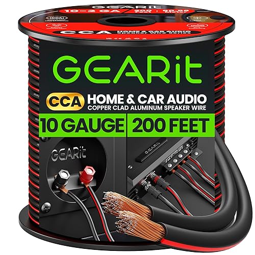 GEARit 10 Gauge Speaker Wire, Speaker Cable 200ft for Car Audio, Home Theater, CCA(Black)