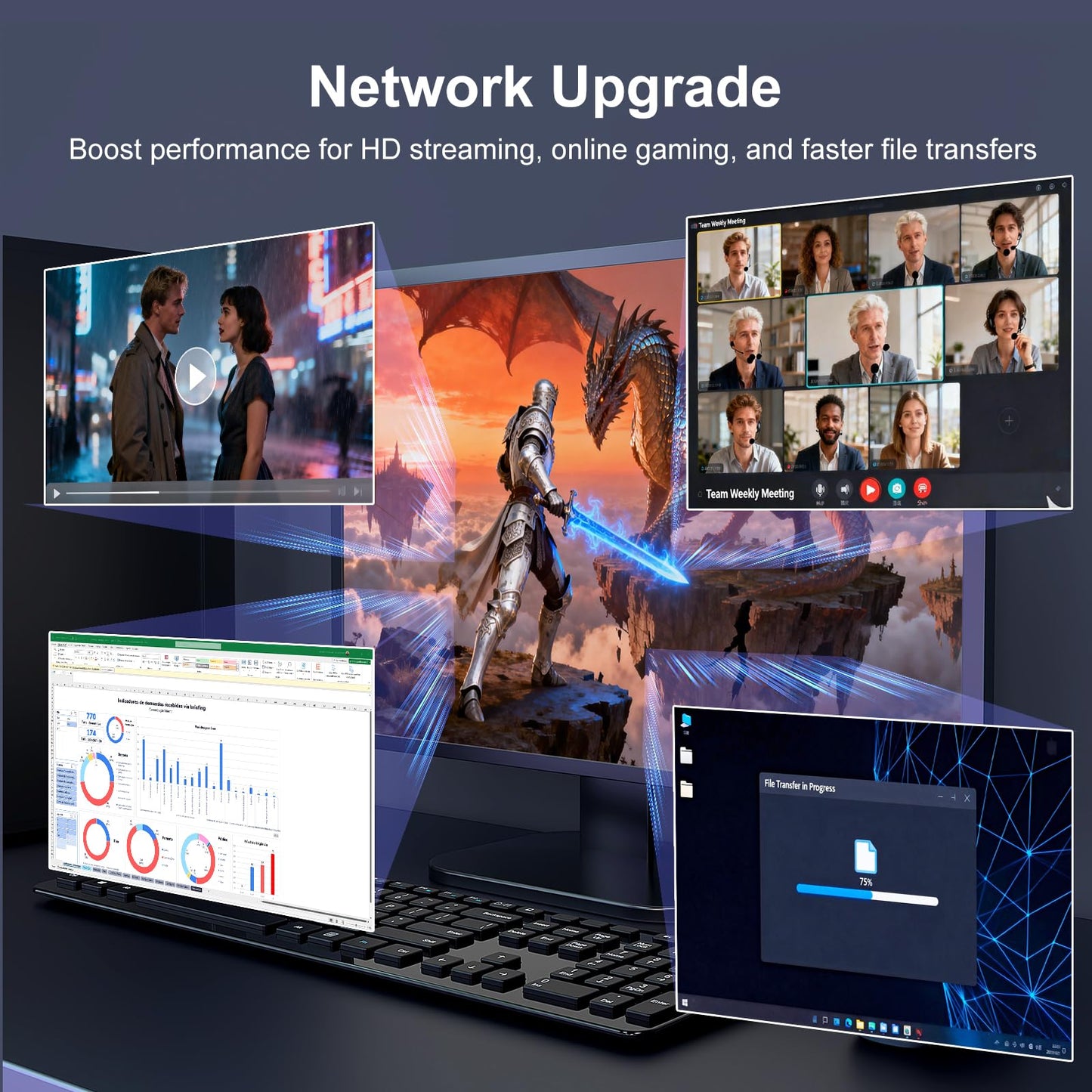 2.5Gb PCIe Network Card, VunLink Multi-Gigabit 2.5G Ethernet Card, Realtek RTL8125B LAN Adapter, 2.5Gbps/1Gbps/100Mbps NIC Card for Desktop PCs
