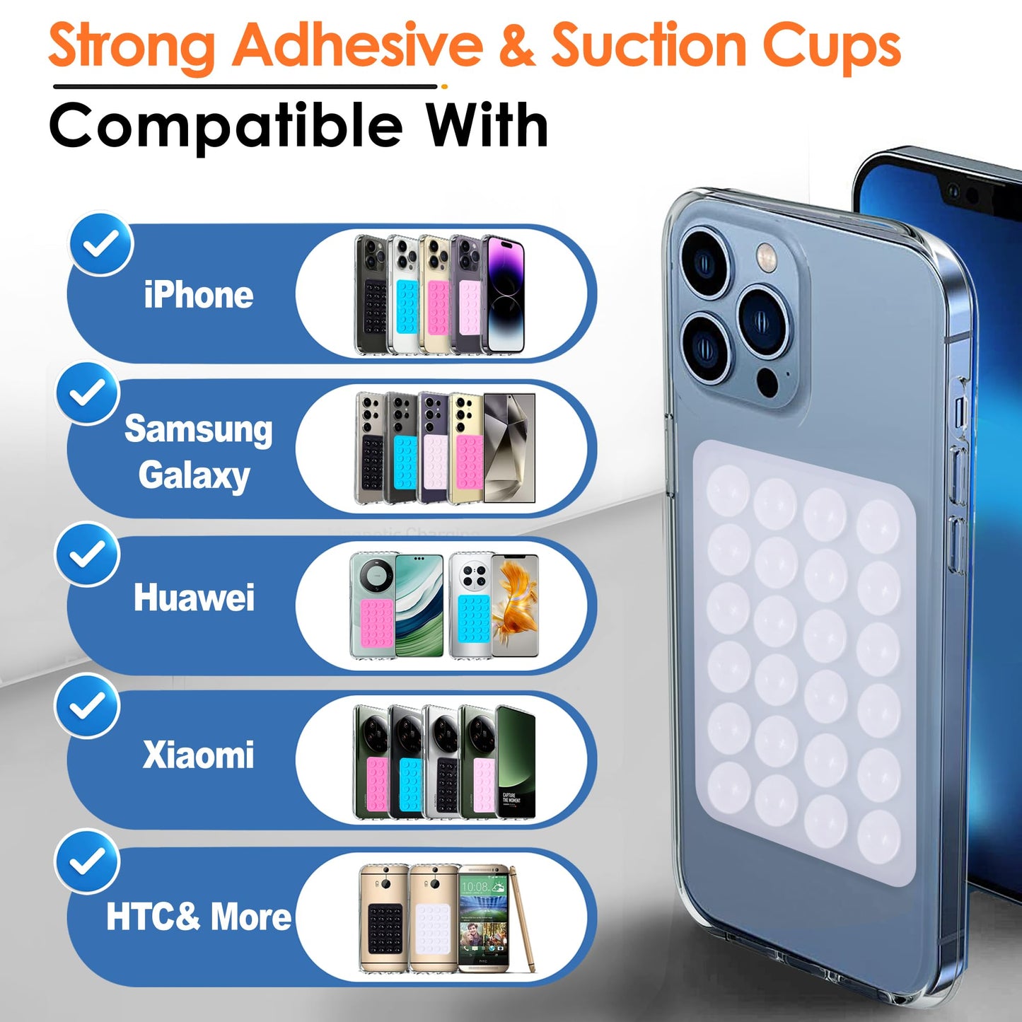 Suction Phone Case Mount, 2Pcs Silicone Phone Suction Grip Compatible with iPhone and Android Cases, Anti-Slip Hands-Free Mobile Accessory Holder