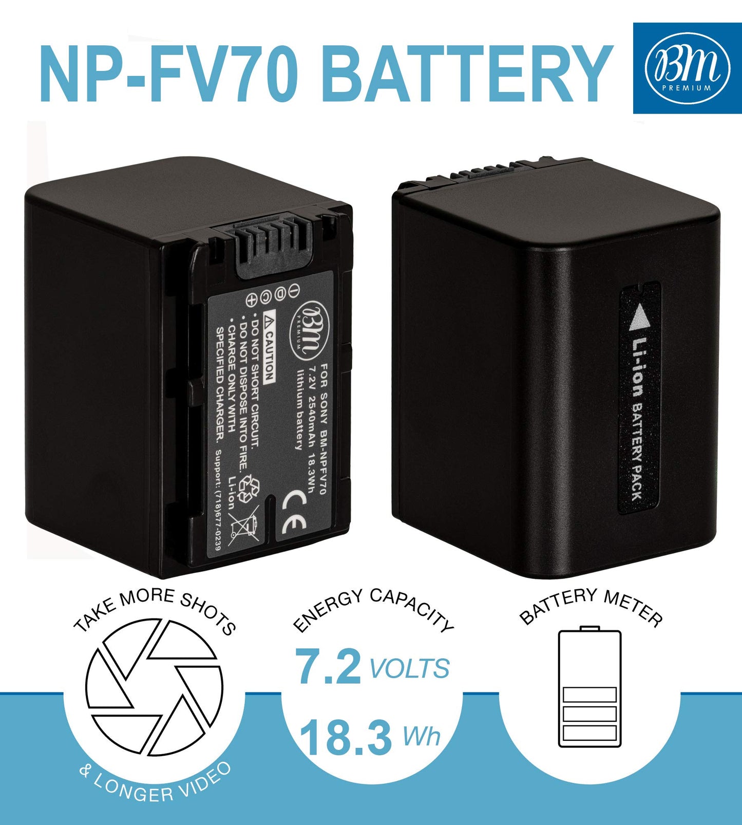 BM 2 NP-FV70 Batteries for Sony FDR-AX700, PXW-Z90V, HXR-NX80, HDR-CX455/B HDR-CX675B, CX330, CX900, PJ340, PJ540, PJ670B, PJ810, FDR-AX33, FDR-AX53