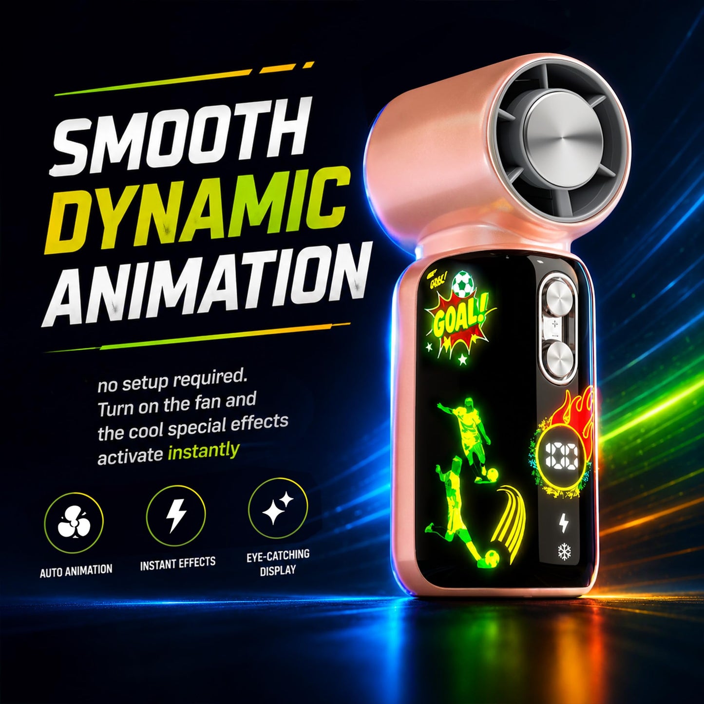 Pawvita Soccer Handheld Fan with LED Soccer Animation, Ice Cooling 16°C