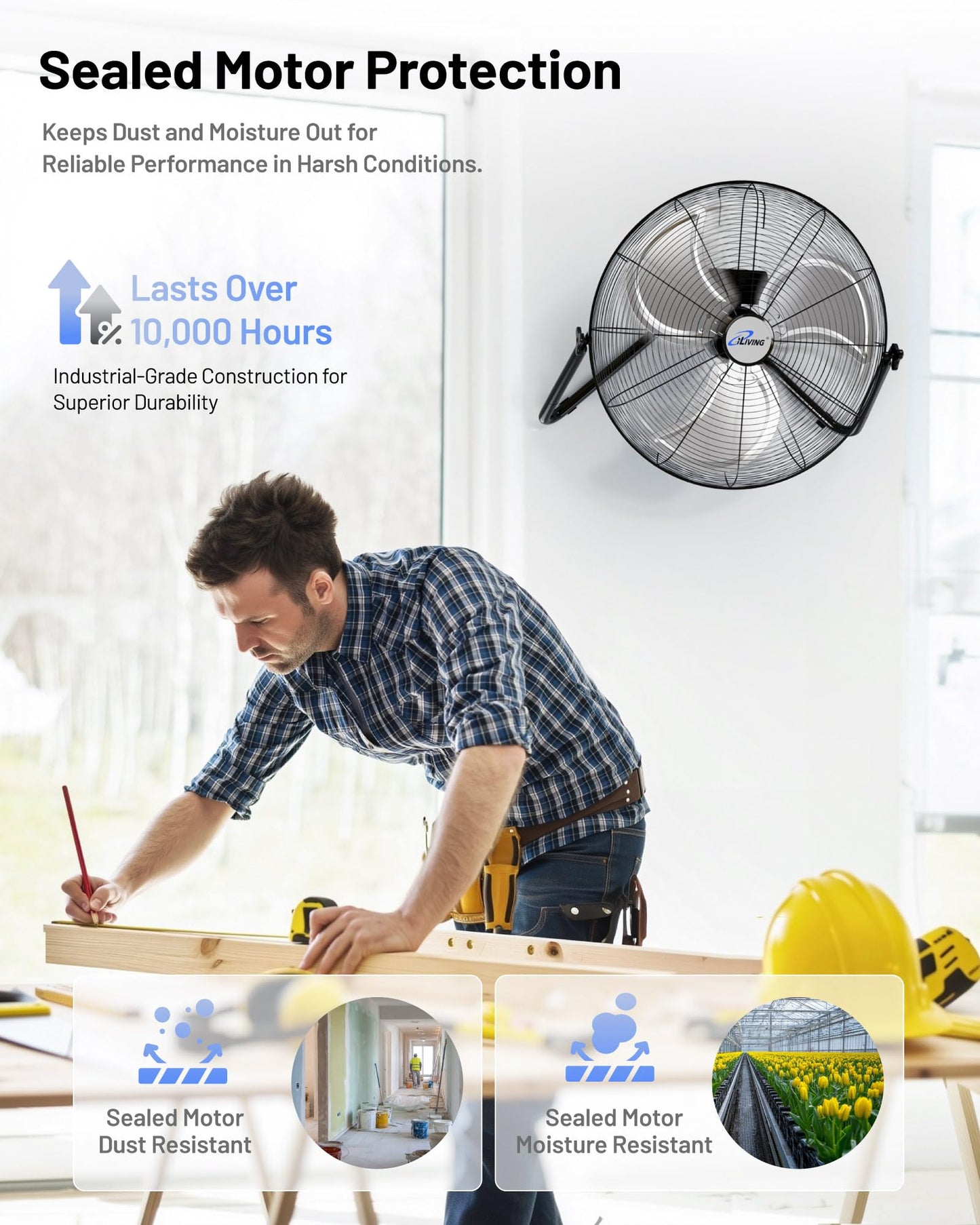 iLIVING 20 Inch Heavy Duty Floor & Wall Mount Fan - 5750 CFM High Velocity, 120-Watt, 3-Speed, Industrial Cooling for Garage, Workshop, Office, Home