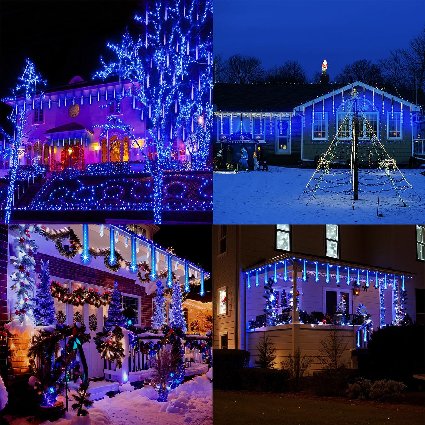 Aokudoni Outdoor Christmas Decorations: 24-Tube Meteor Shower Lights 576 LED Snow Falling Icicle Christmas Lights Outdoor for House Tree Yard Garden