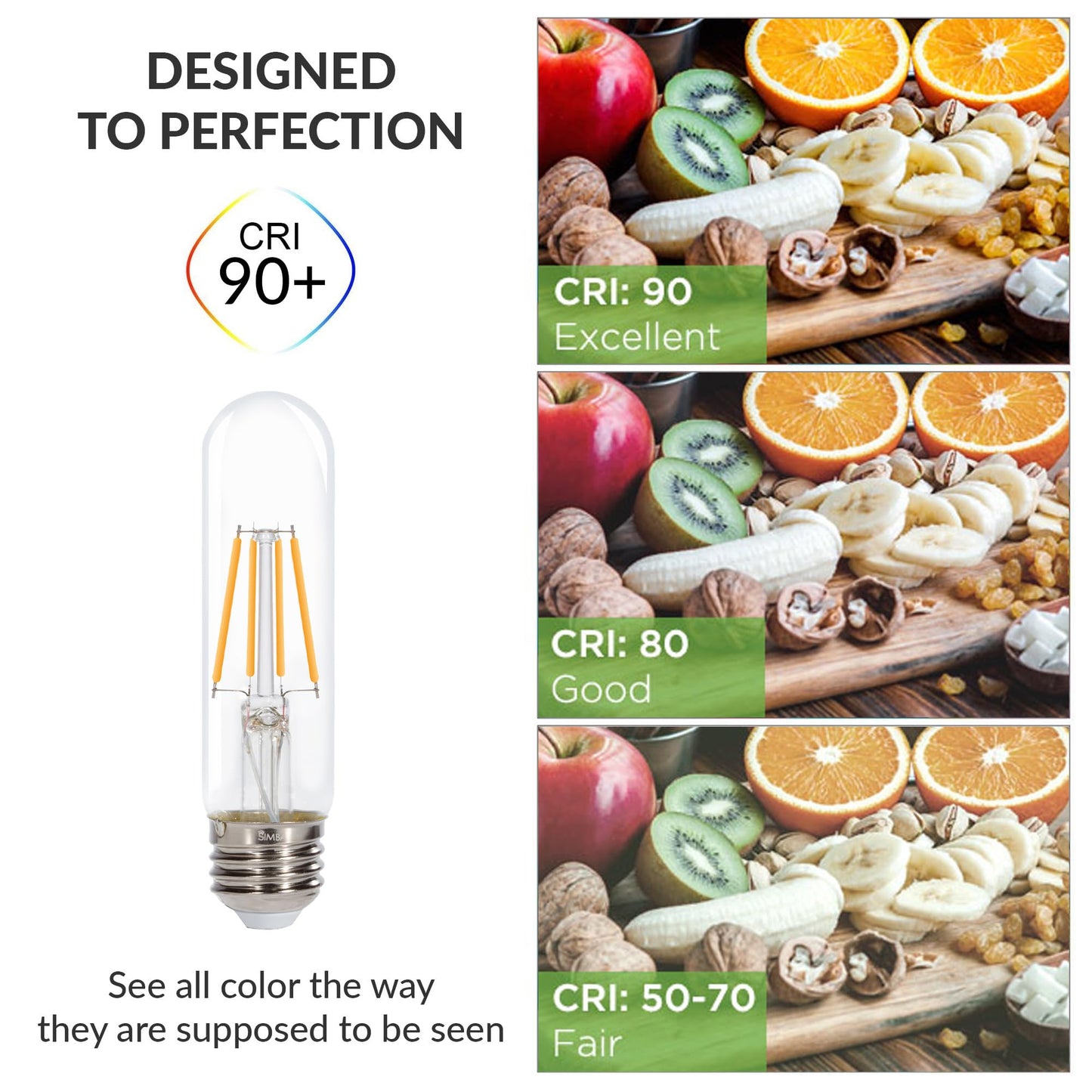 Simba Lighting LED T10 Edison Filament 4W 120V Light Bulb E26 2700K, 3 Pack