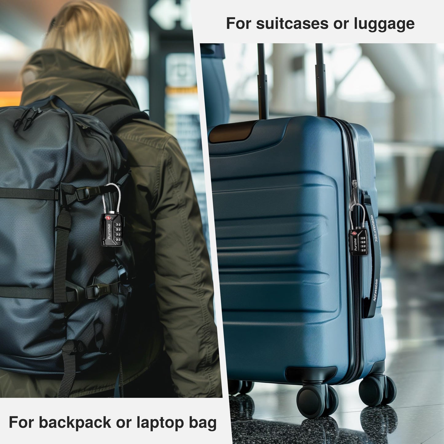 Puroma 2 Pack TSA Luggage Locks – 4-Digit Combination, Resettable Code Lock for Suitcases, Backpacks, Gym & Travel Bags