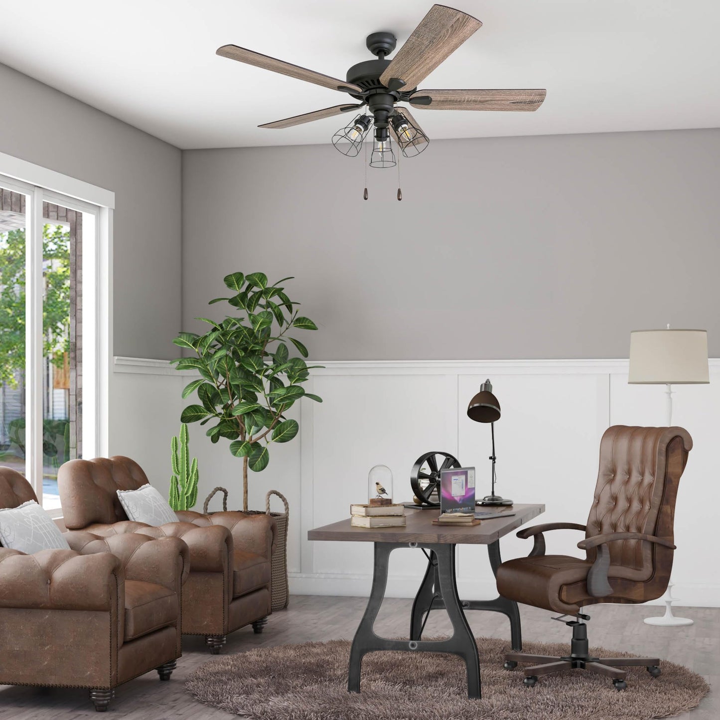 Prominence Home Inland Seas, 52 Inch Industrial Style LED Ceiling Fan with Light, Remote Control, Three Mounting Options, 5 Dual Finish Blades