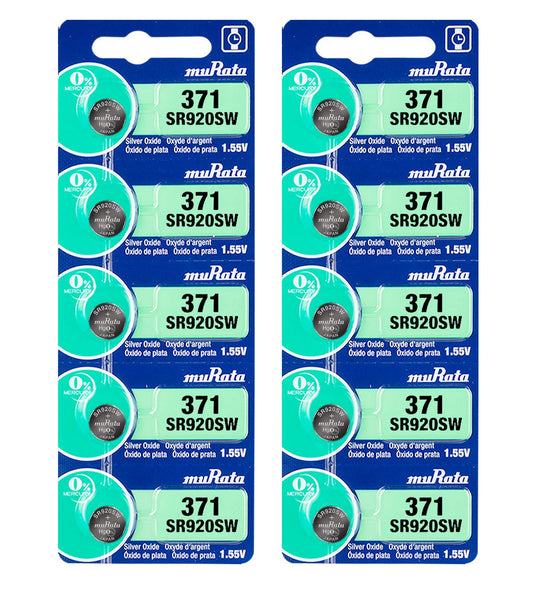 Murata 371 Battery SR920SW 1.55V Silver Oxide Watch Button Cell (10 Batteries)