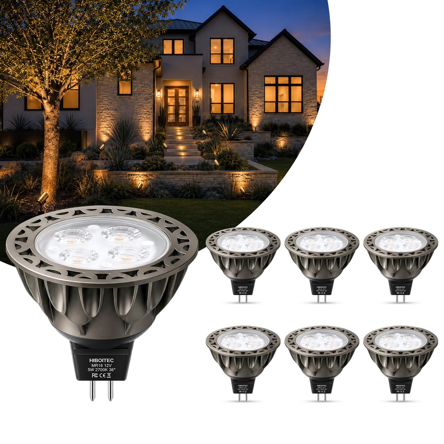 HIBOITEC MR16 LED Bulb 2700K Warm White, GU5.3 Bulbs Non-Dimmable, 6 Pack