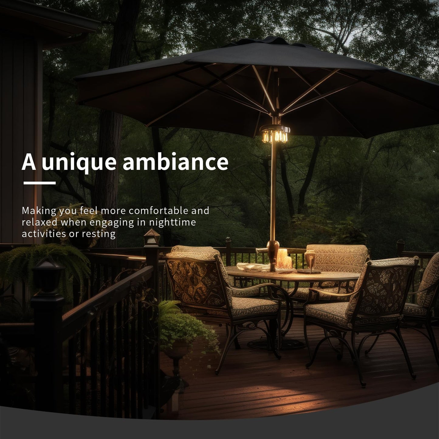 Nora·Gift Patio Umbrella Light with LED Edison Bulbs, Battery Operation Cordless-Outdoor Umbrella Pole Lights with 2 Lighting Modes for Garden?Patio