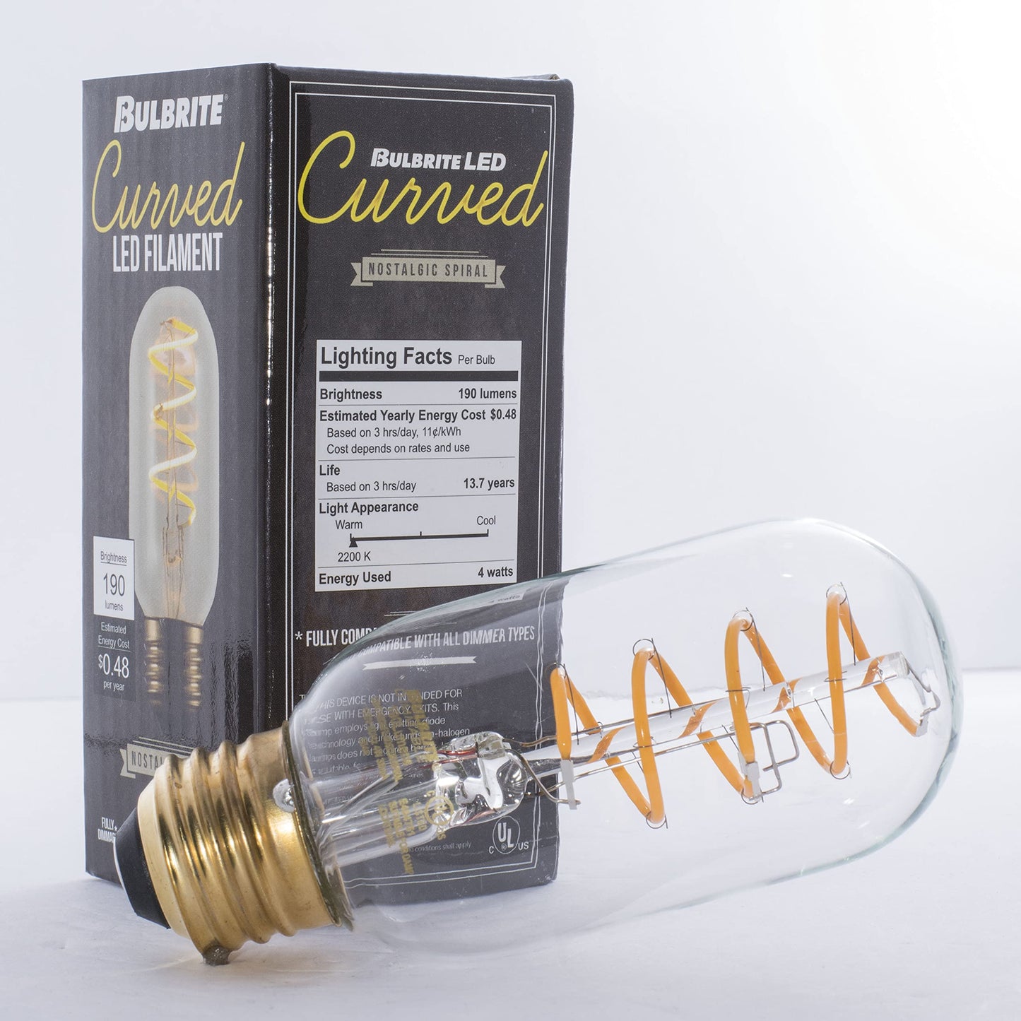 Bulbrite Pack of (2) 4 Watt Dimmable Antique Nostalgic Curved Filament T14 Medium (E26) LED Bulb - 2200K and 85 CRI