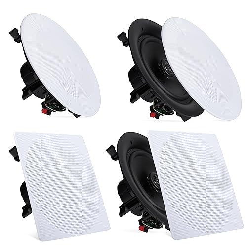 Pyle 8” 4 Bluetooth Flush Mount - In-wall In-ceiling 2-Way Speaker System Quick Connections Changeable Round/Square Grill Polypropylene Cone & Tweeter