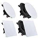 Pyle 8” 4 Bluetooth Flush Mount - In-wall In-ceiling 2-Way Speaker System Quick Connections Changeable Round/Square Grill Polypropylene Cone & Tweeter