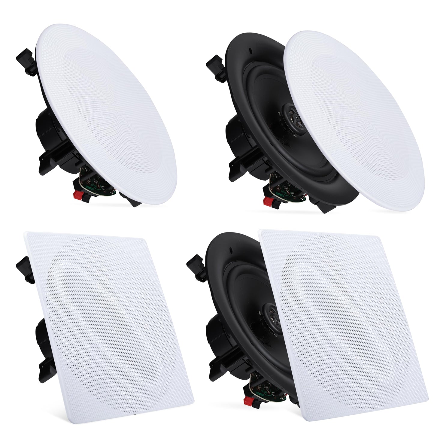 Pyle 8” 4 Bluetooth Flush Mount - In-wall In-ceiling 2-Way Speaker System Quick Connections Changeable Round/Square Grill Polypropylene Cone & Tweeter