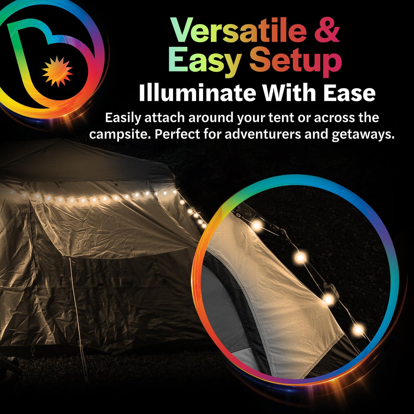 Brightz GlobeBrightz 16 ft LED USB String Lights, Warm White - Glamping Tent Lights for Camping - LED Camp Light - Use for Hammocks, Camping Tents