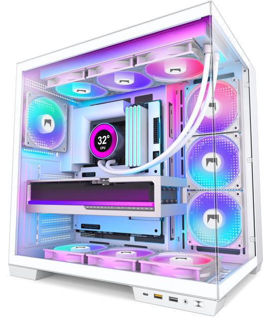 HYXN H1 HYXN ATX PC Case - Pre-Installed with 7 PWM ARGB Fans - Dual Cavity Mid-Tower PC Gaming Case - with Type-C - Can Hold up to 3X 360mm Radiator