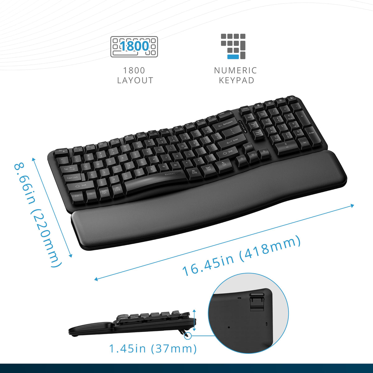 Kensington Pro Fit™ Ergo KB620-RC Wireless Rechargeable EQ Keyboard (K72487NA)