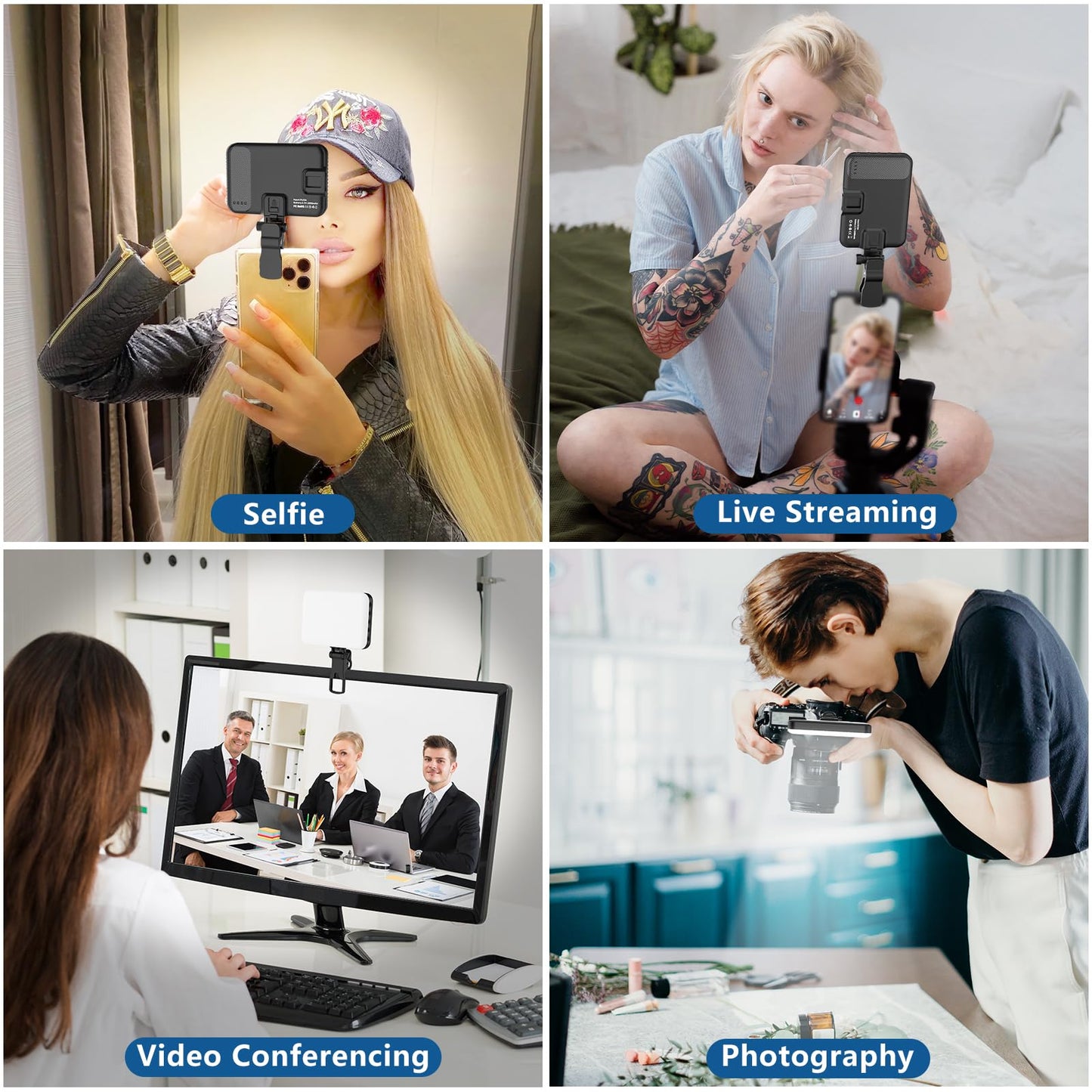 ALTSON 60 LED Portable Selfie Light Video Conference Lighting with Clip & Camera Tripod Adapter Rechargeable 2200mAh CRI 97+, 3 Light Modes for Phone