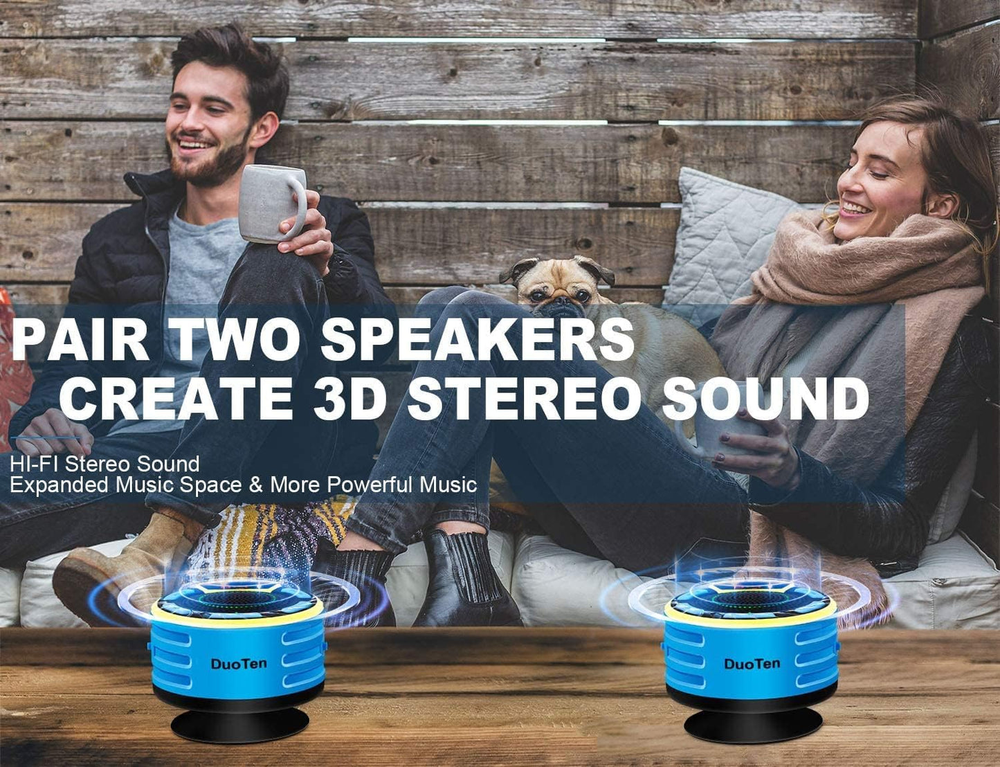 Bluetooth Speakers, DuoTen IPX7 Waterproof Wireless Portable Bluetooth Speakers w/LED Display, FM Radio, Suction Cup, Light Show, Loud Stereo Sound