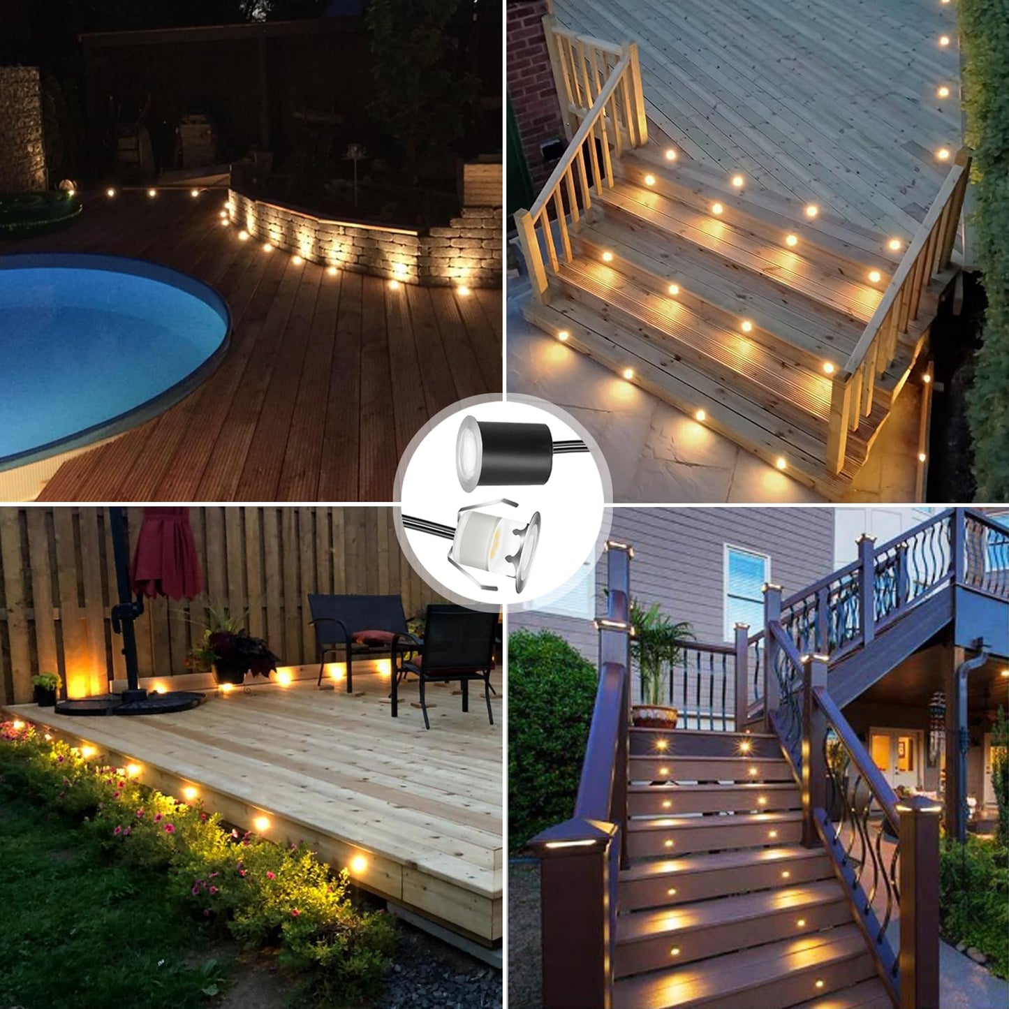 Rnehon LED Deck Light Kits with Protecting Shell, Recessed 12V Low Voltage Landscape Lights Waterproof IP65 Outdoor for Garden,Yard