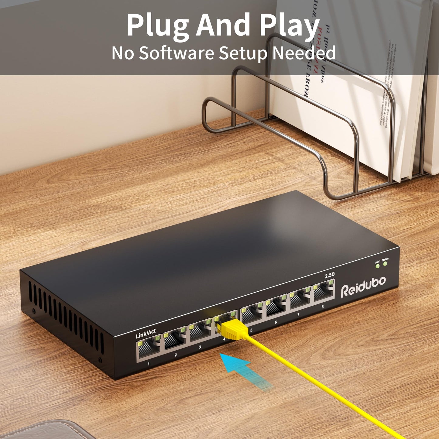 Reidubo Ethernet Switch Unmanaged, 8 Port 2.5gb Switch, 60Gbps Switching Capacity, Ideal for 2.5Gbps NAS/PC, 4K Video, Game Console, AP, Desktop Wall