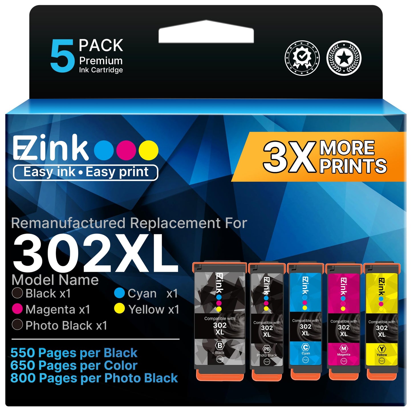 E-Z Ink Remanufactured Replacement for Epson 302XL Ink Cartridges Multipack
