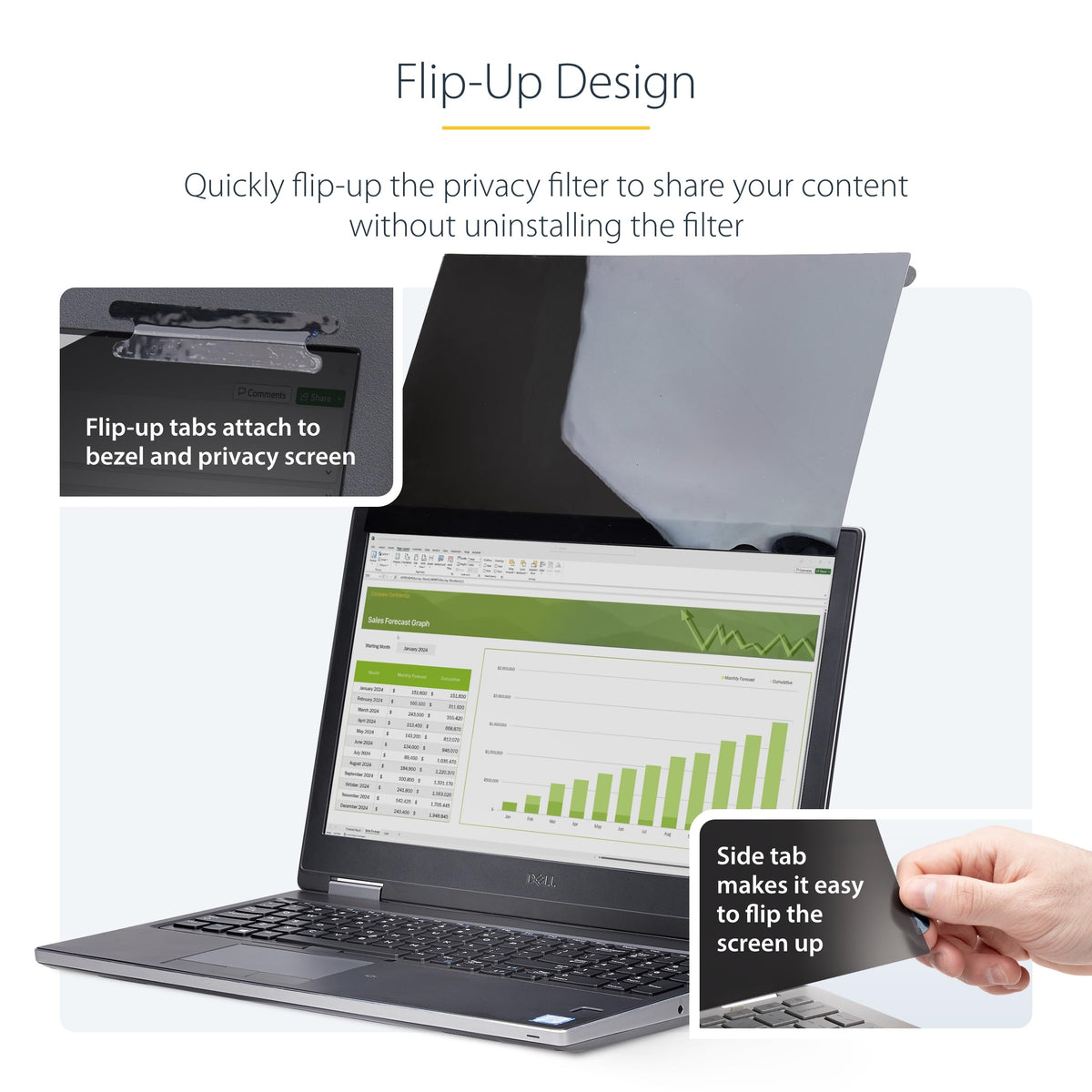 StarTech.com 16-inch 16:10 Flip-Up Privacy Screen with Touch, Laptop Security Shield, Anti-Glare Blue Light Filter