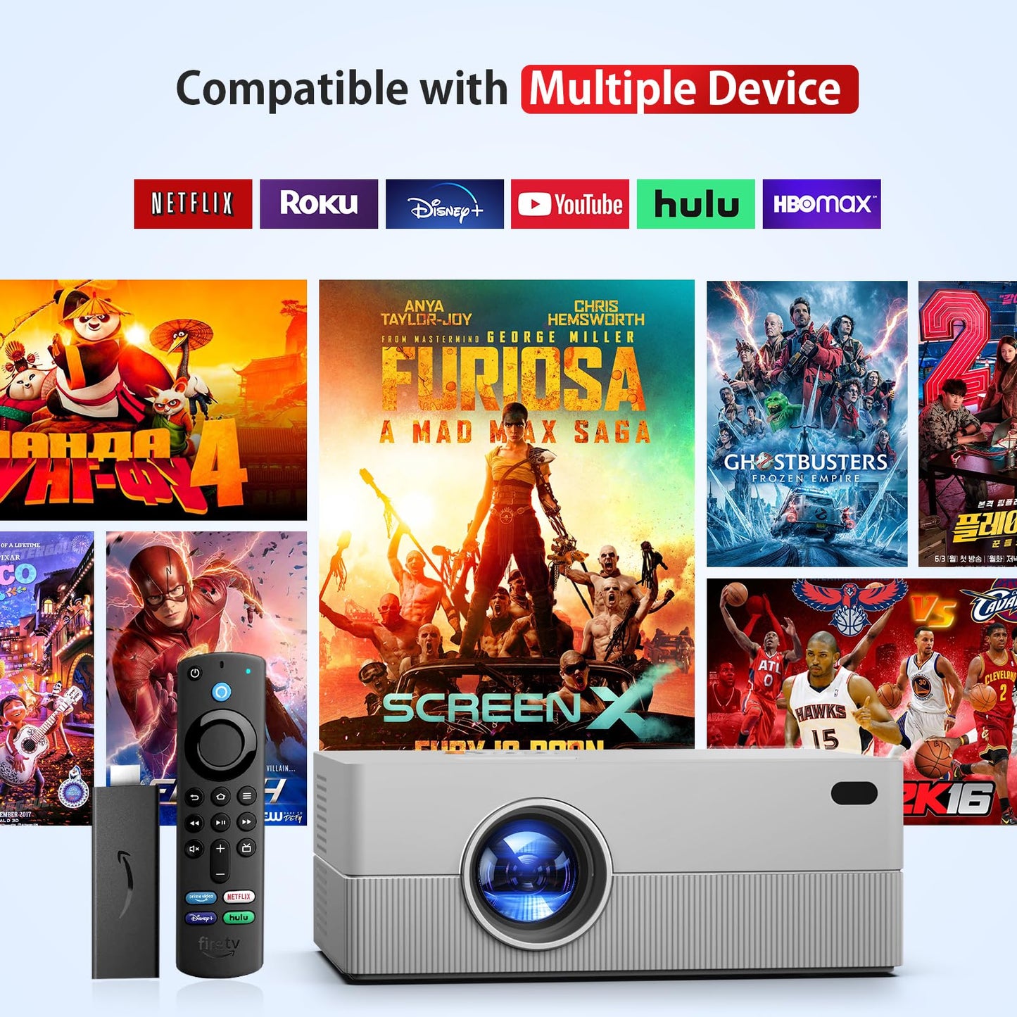 [Electric Focus] Mini Projector with WiFi and Bluetooth, Native 1080P Portable Projector Supported 4K, 15000L Outdoor Projector for Home Theater