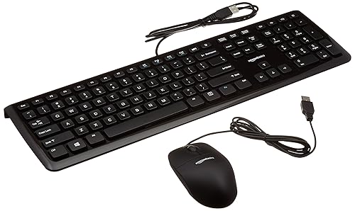 Amazon Basics USB Wired Computer Keyboard and Mouse Bundle Pack, Plug and Play, Black, 10-Pack