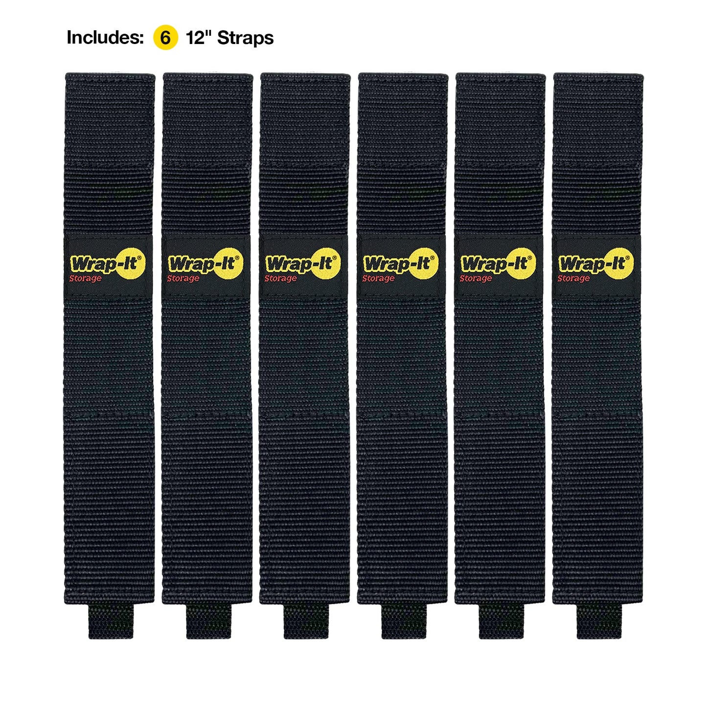 Twin-Straps by Wrap-It Storage - 12" (6-Pack) - Hook and Loop Hanging Cord Wrap for Multi-Purpose Cable and Hose Storage