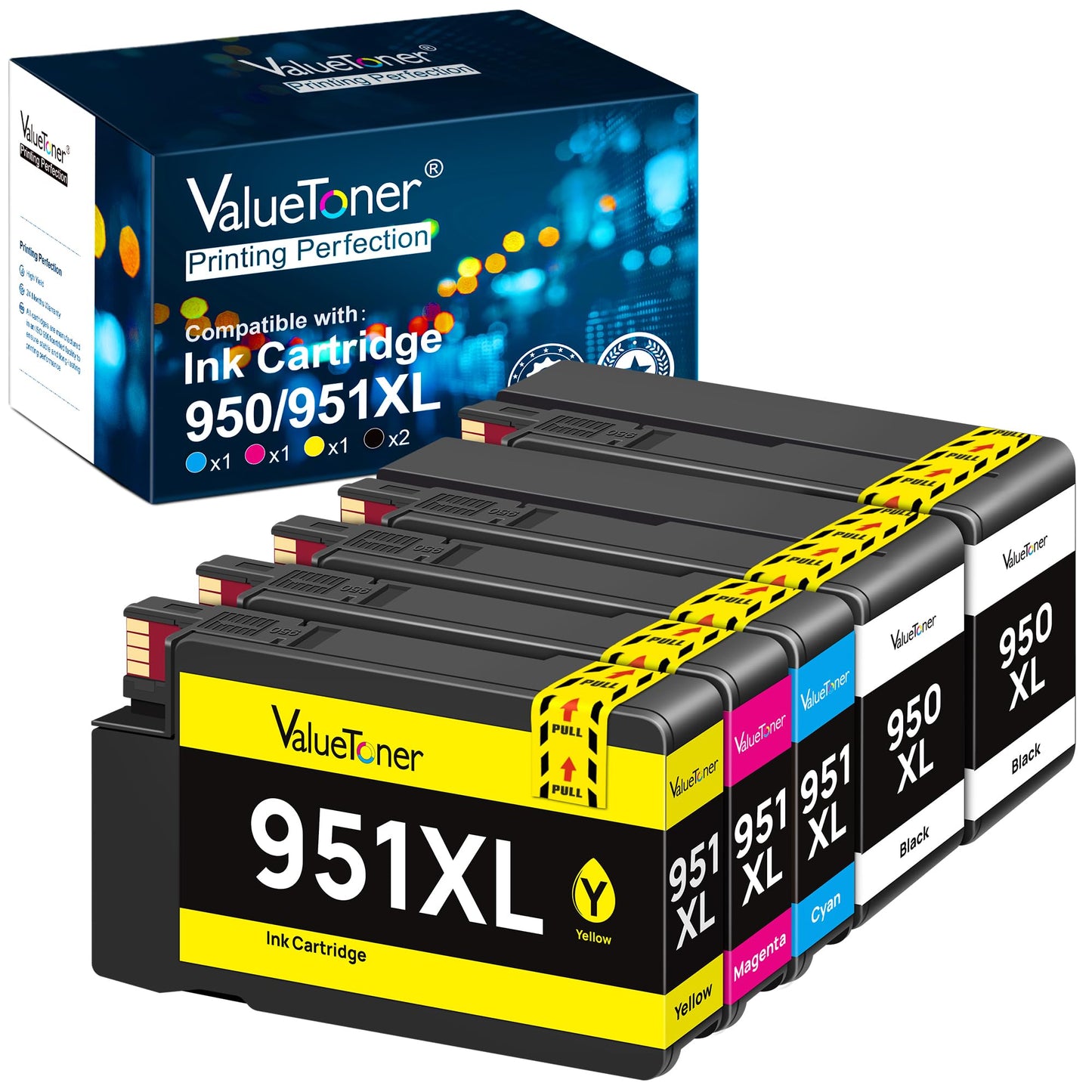 Valuetoner Compatible 950 951 Ink Cartridges Combo Pack Replacement for HP 950 XL 951 XL 950XL 951XL High Yield for Officejet Pro 8600 8610 8620 8100
