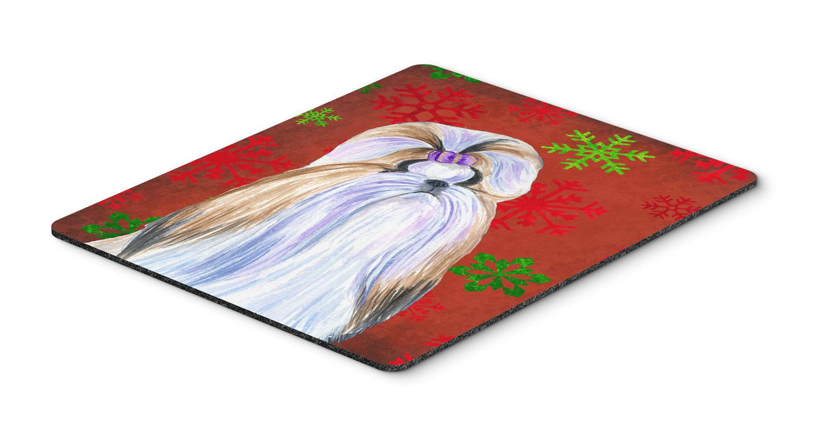 Caroline's Treasures SS4672MP Shih Tzu Red and Green Snowflakes Holiday Christmas Mouse Pad, Hot Pad or Trivet for Home Office Gaming Working