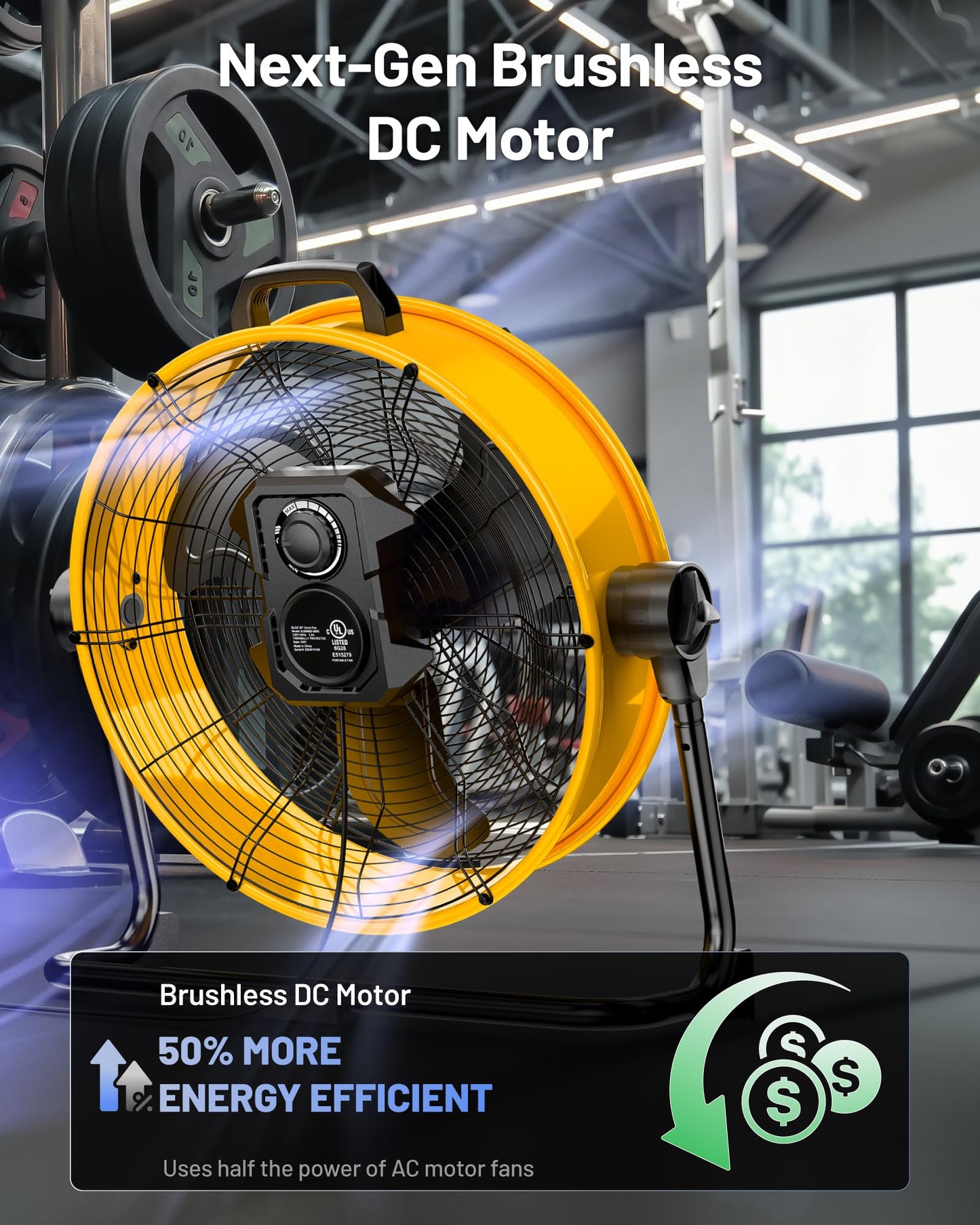iLIVING 20 Inches 5703 CFM Heavy Duty High Velocity Barrel Floor Drum Fan With DC Brushless Motor,Stepless Speed Adjustment for Workshop, Garage