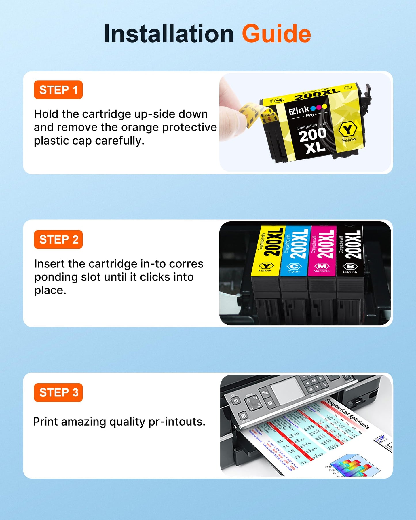 E-Z Ink Pro Remanufactured Replacememt for Epson 200 Ink Cartridges
