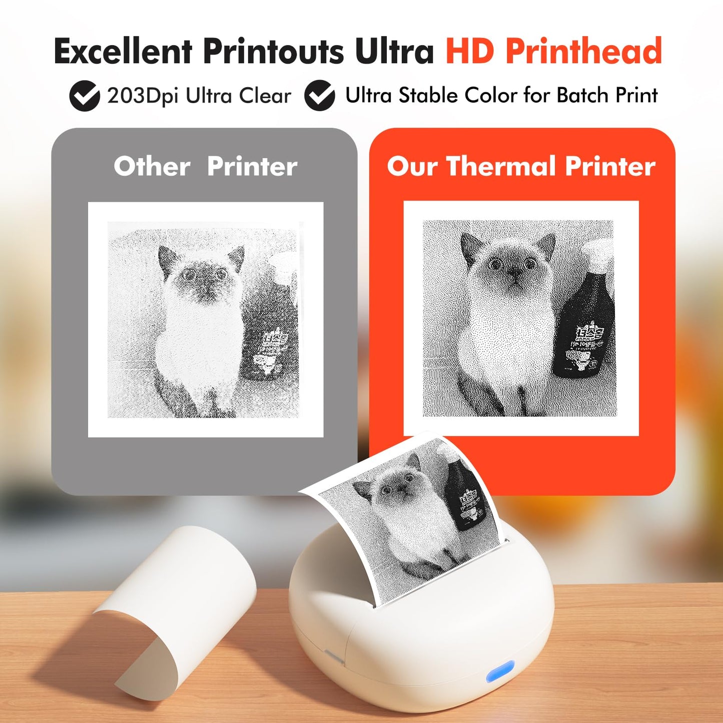 Sticker Printer, Mini Thermal Printer with 5 Rolls Paper ,Inkless Photo Maker for School Supplies & DIY Projects,Bluetooth Connection Portable Sticker