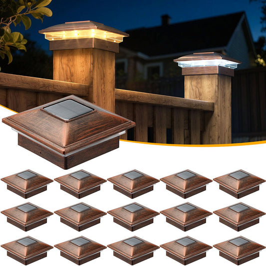 APONUO 16 Pack Fence Post Solar Lights, 2 Modes(Warm/Cool Light) Outdoor Waterproof 4x4 Post Solar Lights, Solar Powered Garden, Patio, Deck Decor