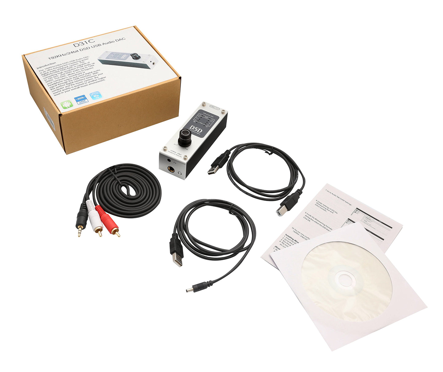 Portable USB DSD 192 KHz / 24bit DAC and Headphone Amplifier - DSD64 DSD128. Use with Smartphones/Digital Audio Players/Tablets/Laptops SD-DAC63057