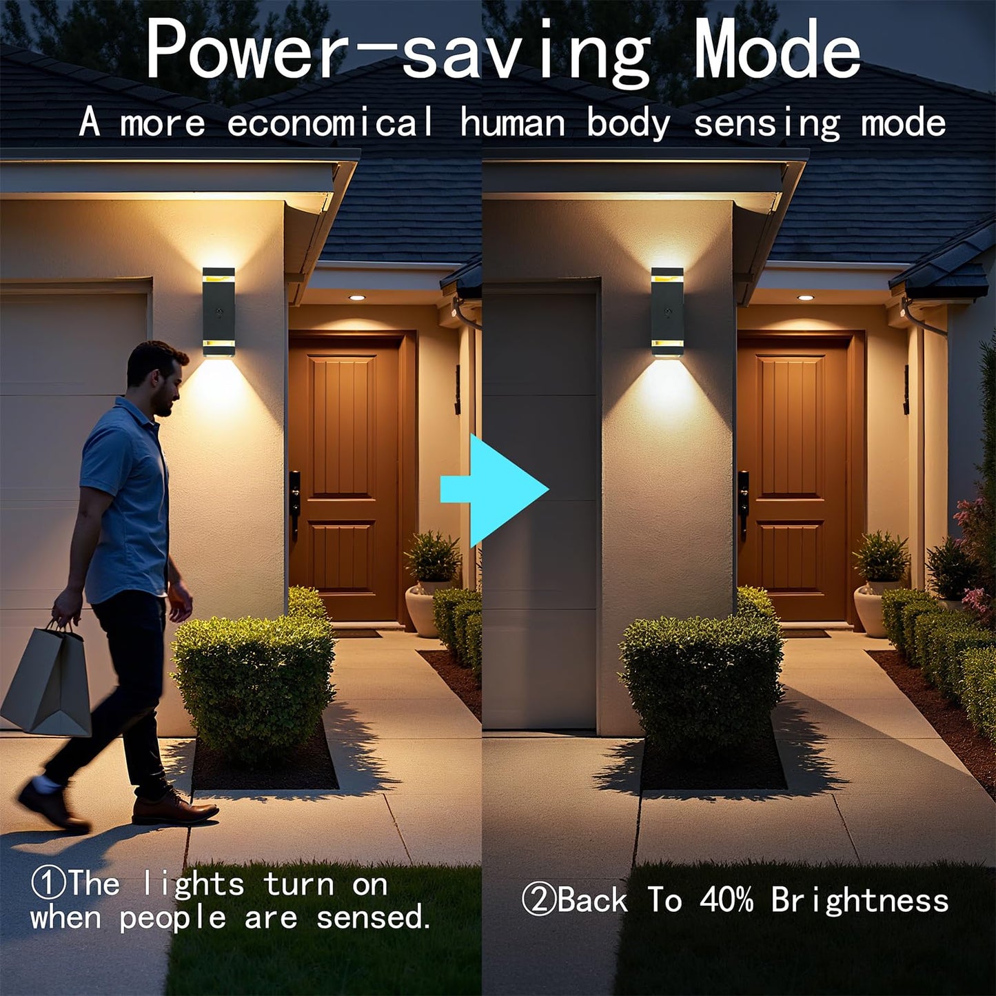 WISELUME 2 Pack Motion Sensor Outdoor Lights, Dusk to Dawn Waterproof Wall Sconce with GU10 LED Bulbs, Black Aluminum Up & Down Porch Light Fixtures